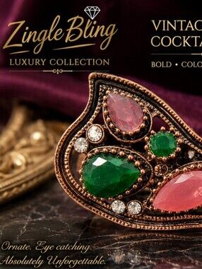 Vintage Multicolor Glass Crystal Statement Cocktail Ring Size 10.5 Boho